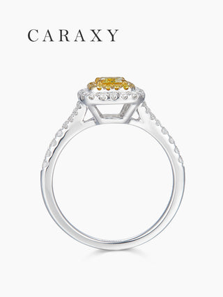 CARAXY Emerald Small Square Sugar Lab Cultured Yellow Diamond Ring  AJ032