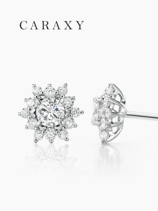 CARAXY Sunflower Diamond Stud Earrings 18k Gold Cultured Diamonds ED054