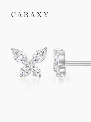 CARAXY 18K White Gold Butterfly Lab Grown Diamond Stud Earrings ED049