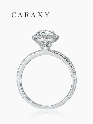 CARAXY Four Prong Deluxe Surround Lab Cultured Diamond Ring AJ009