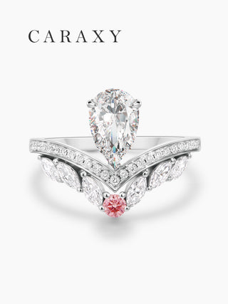 CARAXY Teardrop Crown Lab Cultured Diamond Ring  AJ205