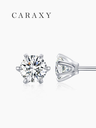 CARAXY Platinum Solitaire Six Prong Grown Diamond Stud Earrings ED045