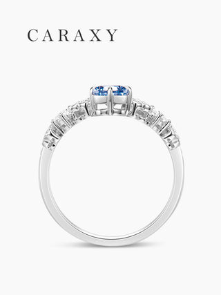 CARAXY Luxury Crown Teardrop Lab Grown Blue Diamond Ring AJ209