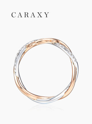 CARAXY Stylish Two Color Twisted Arm Lab Cultured Diamond Ring AJ042