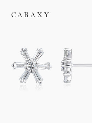 CARAXY Snow Scene Snowflake Lab Cultured Diamond Stud Earrings ED013