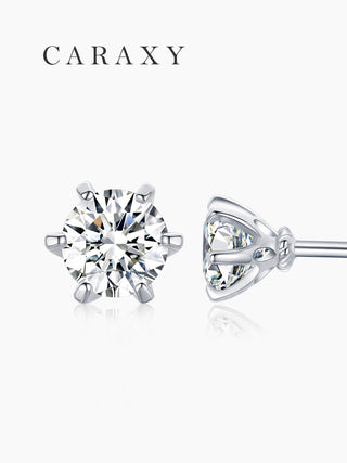 CARAXY Six Prong 18k Diamond Stud Earrings White Gold Grown Diamonds ED046