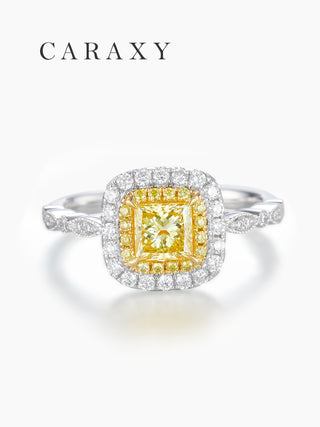 CARAXY Little Cube Square Yellow Diamond Lab Grown Diamond Ring AJ033