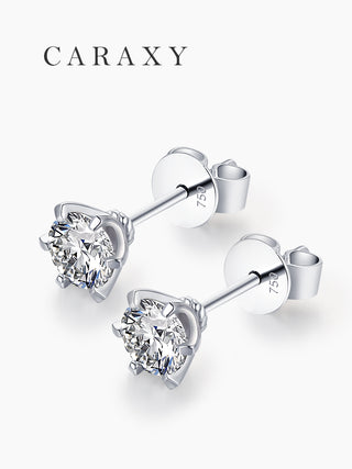 CARAXY Six Prong 18k Diamond Stud Earrings White Gold Grown Diamonds ED046