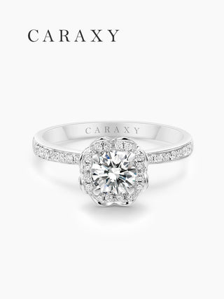 CARAXY Four Prong Flower Cluster Lab Cultured Diamond Ring AJ203