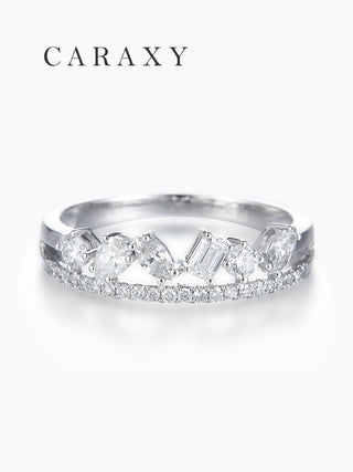 CARAXY Crown Fashion Cluster Set Lab Cultured Diamond Ring AJ040