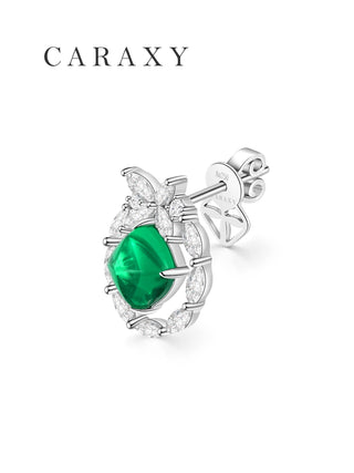 Sugarloaf emerald and diamond butterfly stud earring in 18K white gold, three-quarter view