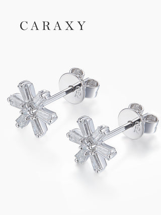 CARAXY Snow Scene Snowflake Lab Cultured Diamond Stud Earrings ED013