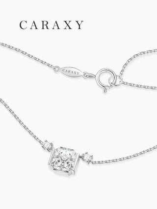 Clasp detail of 18K gold chain and 1 carat radiant cut lab diamond necklace by Caraxy.