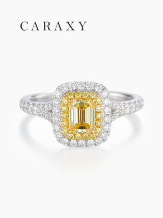 CARAXY Emerald Small Square Sugar Lab Cultured Yellow Diamond Ring  AJ032