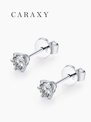 CARAXY Platinum Solitaire Six Prong Grown Diamond Stud Earrings ED045