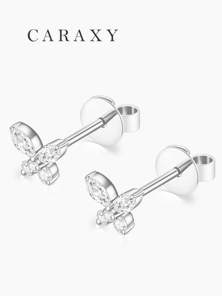 CARAXY 18K White Gold Butterfly Lab Grown Diamond Stud Earrings ED049