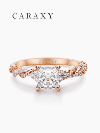 CARAXY Princess Diamond Ring Grown Diamonds 18k Rose Gold AJ201