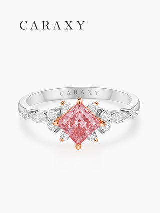 CARAXY Pink Square Princess Lab Grown Diamond Ring  AJ218