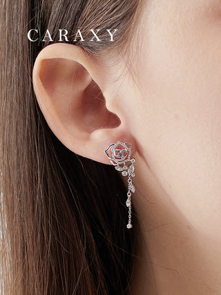 CARAXY Rose Flower Lab Cultured Colored Diamond Earrings ED007