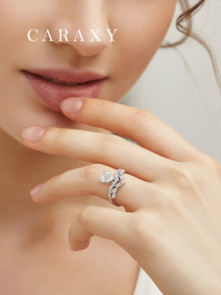 CARAXY Teardrop Crown Lab Cultured Diamond Ring  AJ205