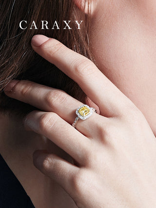 CARAXY Little Cube Square Yellow Diamond Lab Grown Diamond Ring AJ033