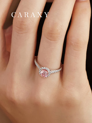 CARAXY Lab Grown Pink Diamond Ring Luxury Cluster Wedding AJ216