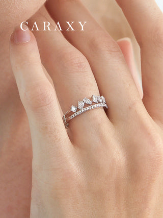 CARAXY Crown Fashion Cluster Set Lab Cultured Diamond Ring AJ040