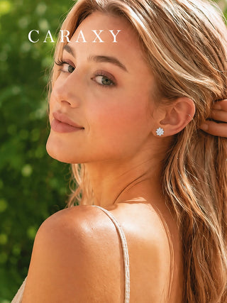 Floral Halo Lab-Grown Diamond Stud Earrings with Floral Basket Setting in 18K White Gold