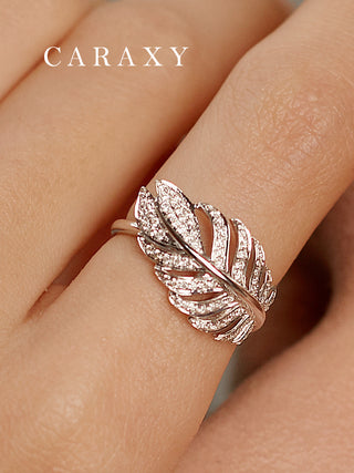 CARAXY Feather Ring White 18k Gold Cultured Diamond AJ064