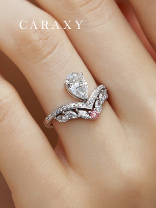 CARAXY Teardrop Crown Lab Cultured Diamond Ring  AJ205