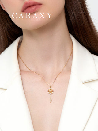 CARAXY Stylish Key Shape Lab Cultured Diamond Necklace  XL087