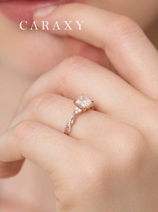 CARAXY Princess Diamond Ring Grown Diamonds 18k Rose Gold AJ201