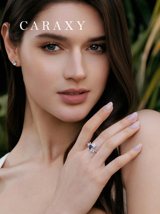 Model wearing a royal blue sapphire statement ring, designed as a meaningful gift for her.