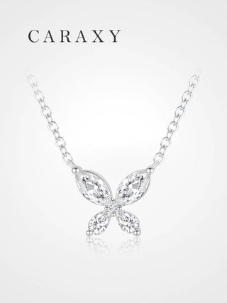 18K gold pear and round cut butterfly diamond necklace front view