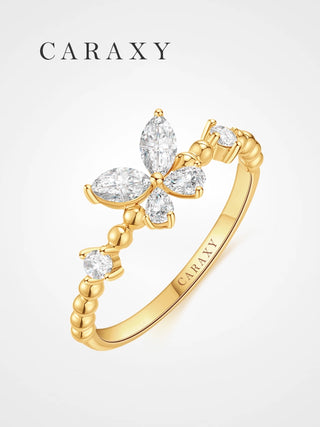 18K yellow gold butterfly ring with pear, marquise, and round lab-grown diamonds
