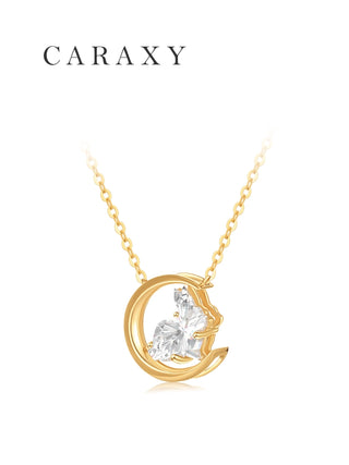 CARAXY Spirit Series diamond moon necklace with rabbit-inspired detail and lab grown diamonds.