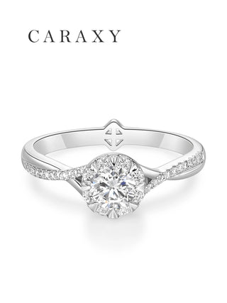 Top view of a cluster engagement ring creating a 2 carat diamond look.