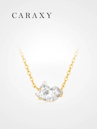Dainty lab grown diamond pendant necklace in 18K yellow gold with bird-inspired diamond design.