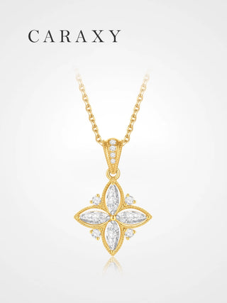 Lab grown diamond clover necklace in 18K yellow gold with marquise diamonds, elegant and timeless pendant design.