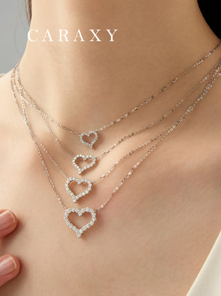 Layered open heart diamond necklaces in different sizes, a romantic diamond necklace gift for her.