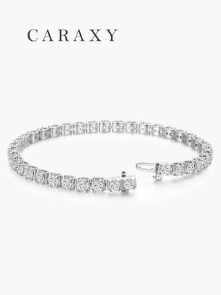 Lab grown diamond tennis bracelet with a box clasp and double safety latches shown open.
