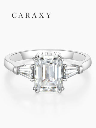 Classic emerald cut engagement ring with double prongs by CARAXY.