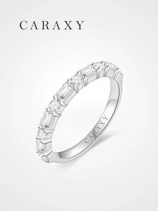 Emerald-cut and round lab grown diamond band.