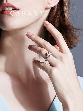 Lifestyle view of a model wearing a large fancy blue diamond statement ring.