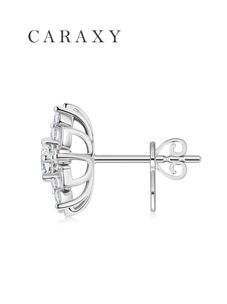 Side view of a floral basket lab-grown diamond stud earring in 18K white gold