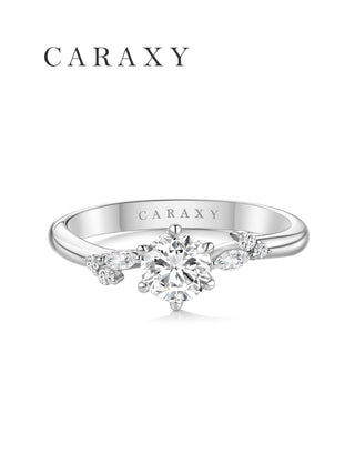 front view leaf accent three-stone engagement ring