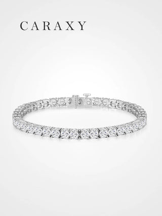 Front view of a lab created diamond tennis bracelet in 18K white gold.