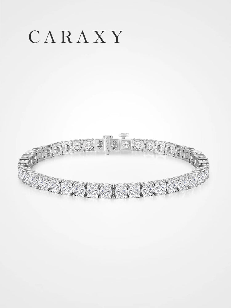 Front view of a lab created diamond tennis bracelet in 18K white gold.
