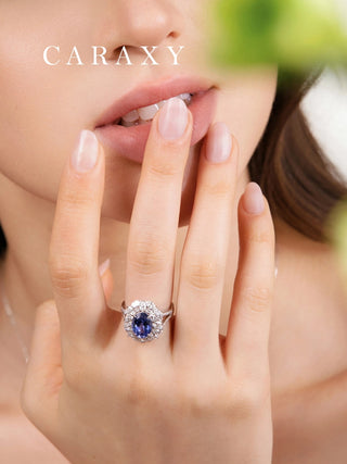 Lab created sapphire ring styled for a special occasion.