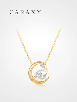 Lab grown diamond crescent moon necklace in 18K yellow gold inspired by the moon rabbit.